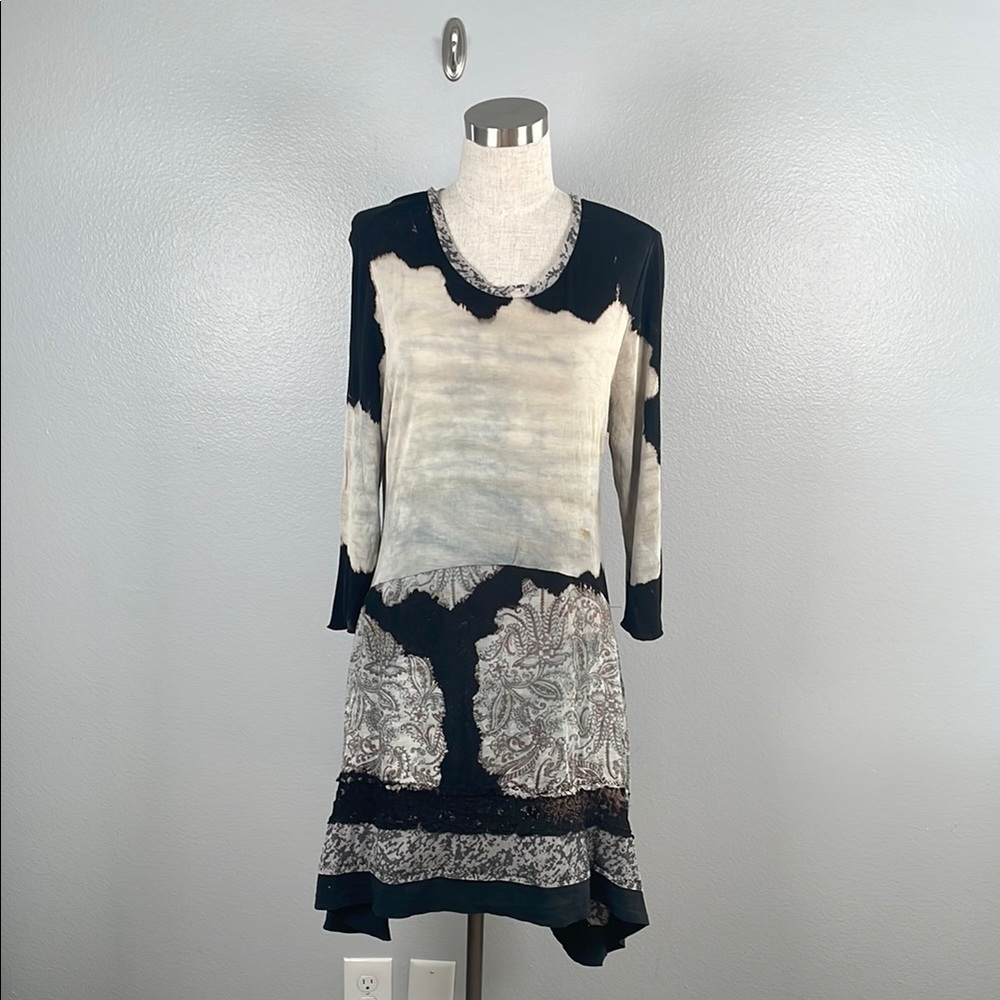 Mezon Art to Wear Bohemian Lagenlook tunic dress tie dye mixed media NWT medium